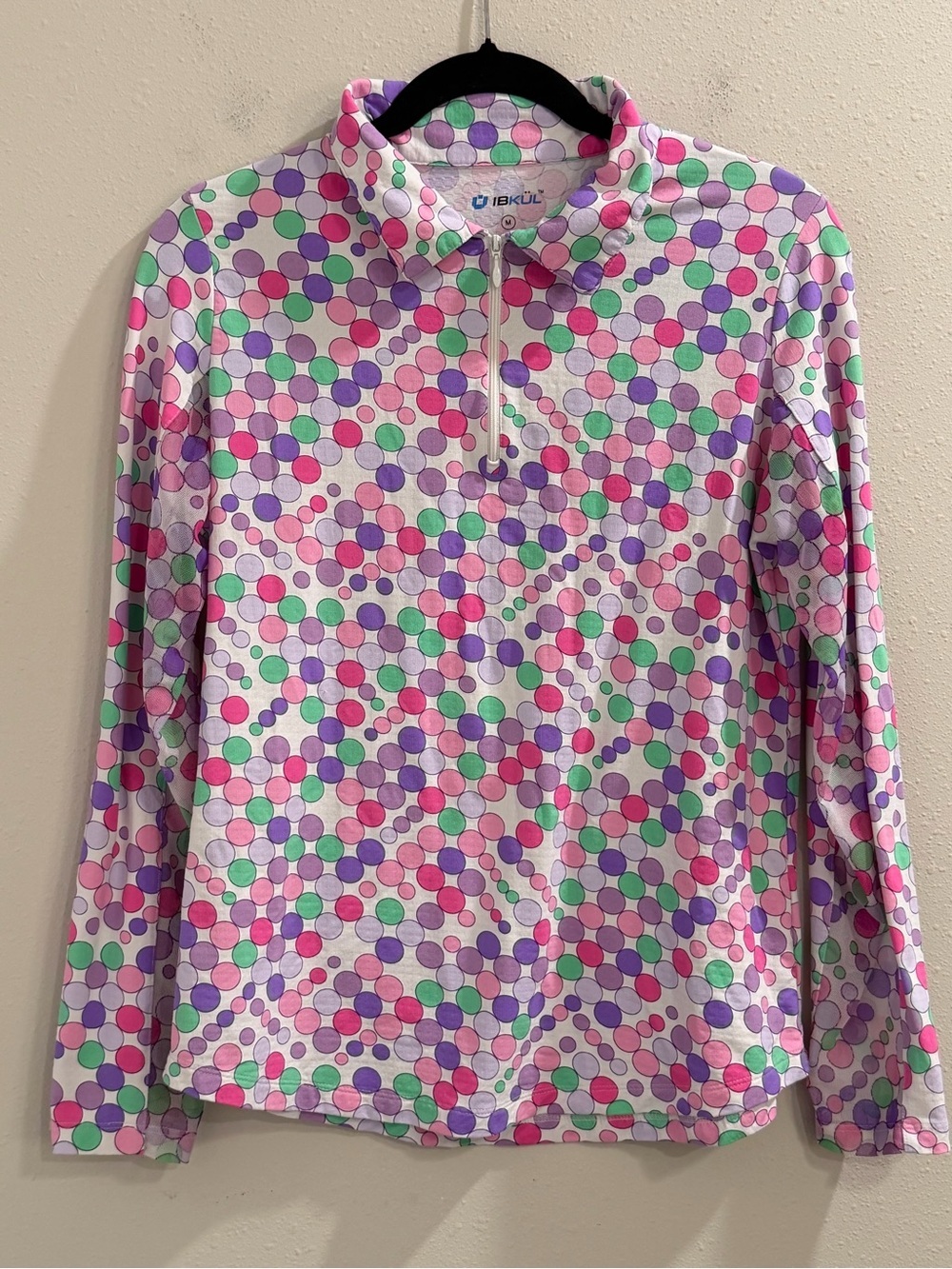Ibkul Medium Polka Dot 1/4 Zip Mock Neck Top Performance Golf Stretch Pullover